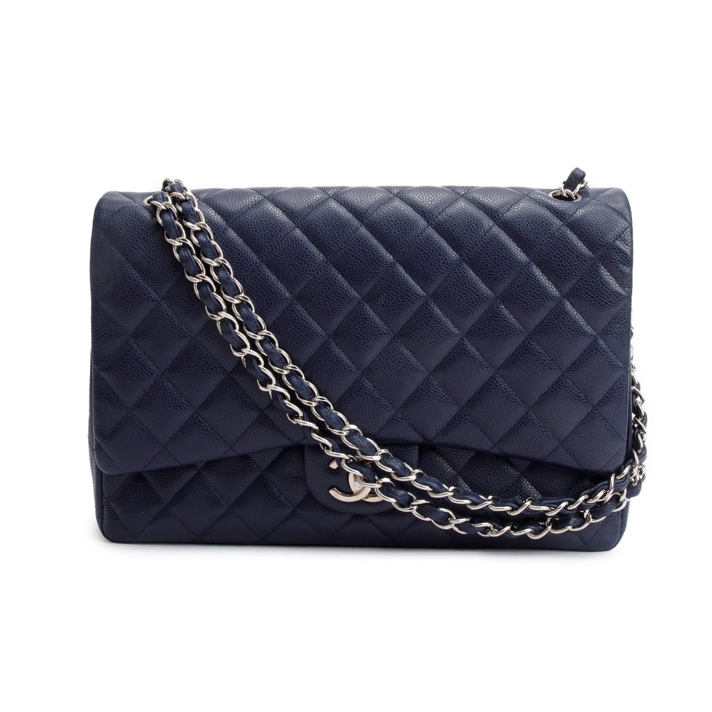 Chanel Navy Quilted Caviar Classic Maxi Leather Travel Bag