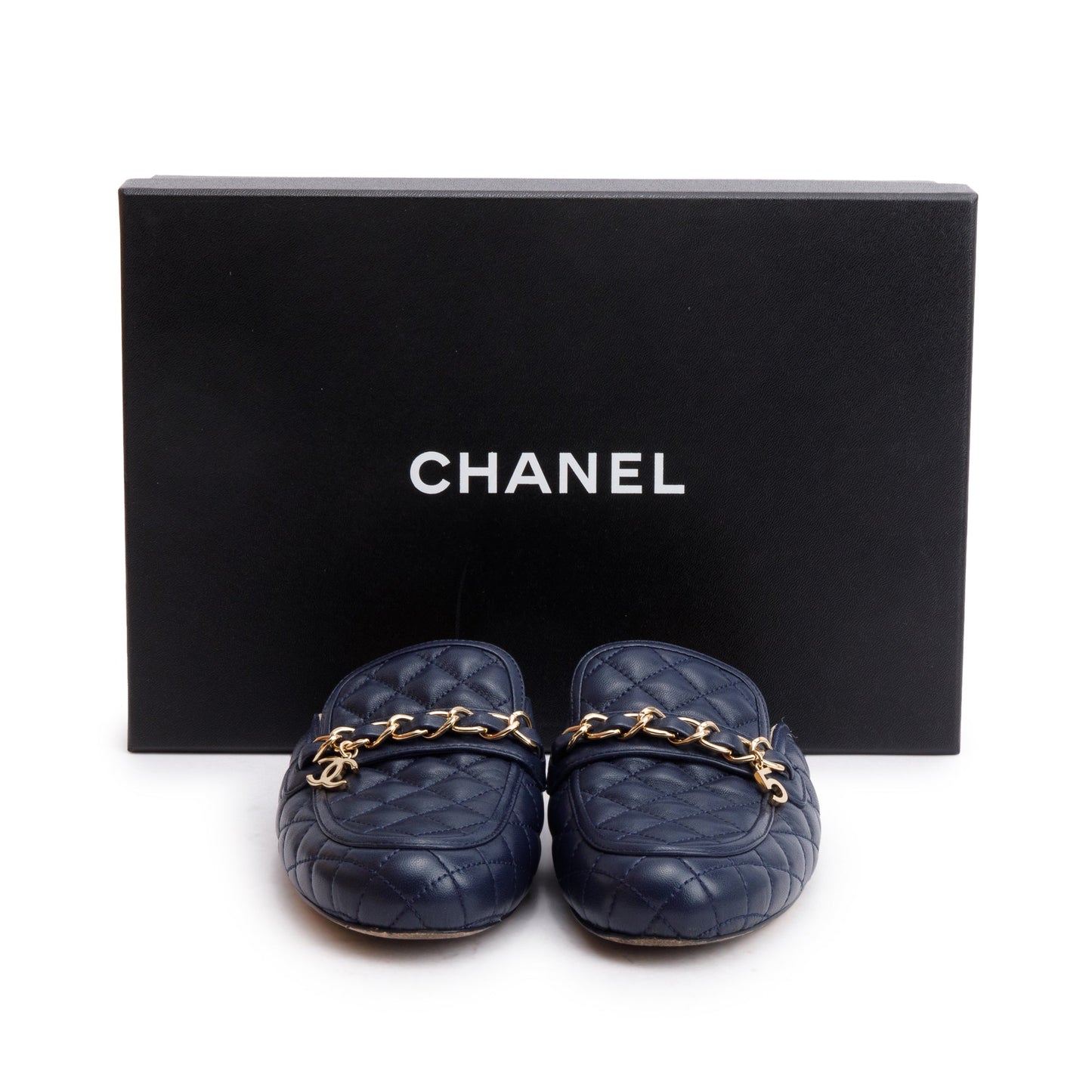 Chanel Navy Quilted Interlocking CC Logo Leather Lambskin Shoes
