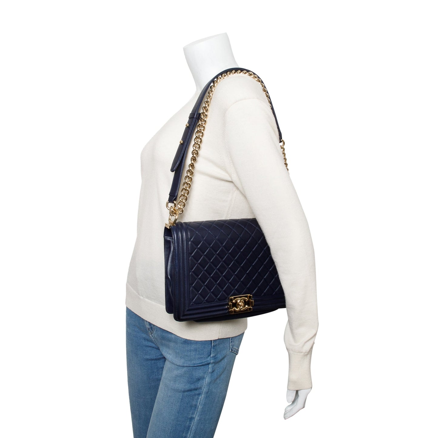 Chanel Navy Quilted Boy Leather Lambskin Travel Bag