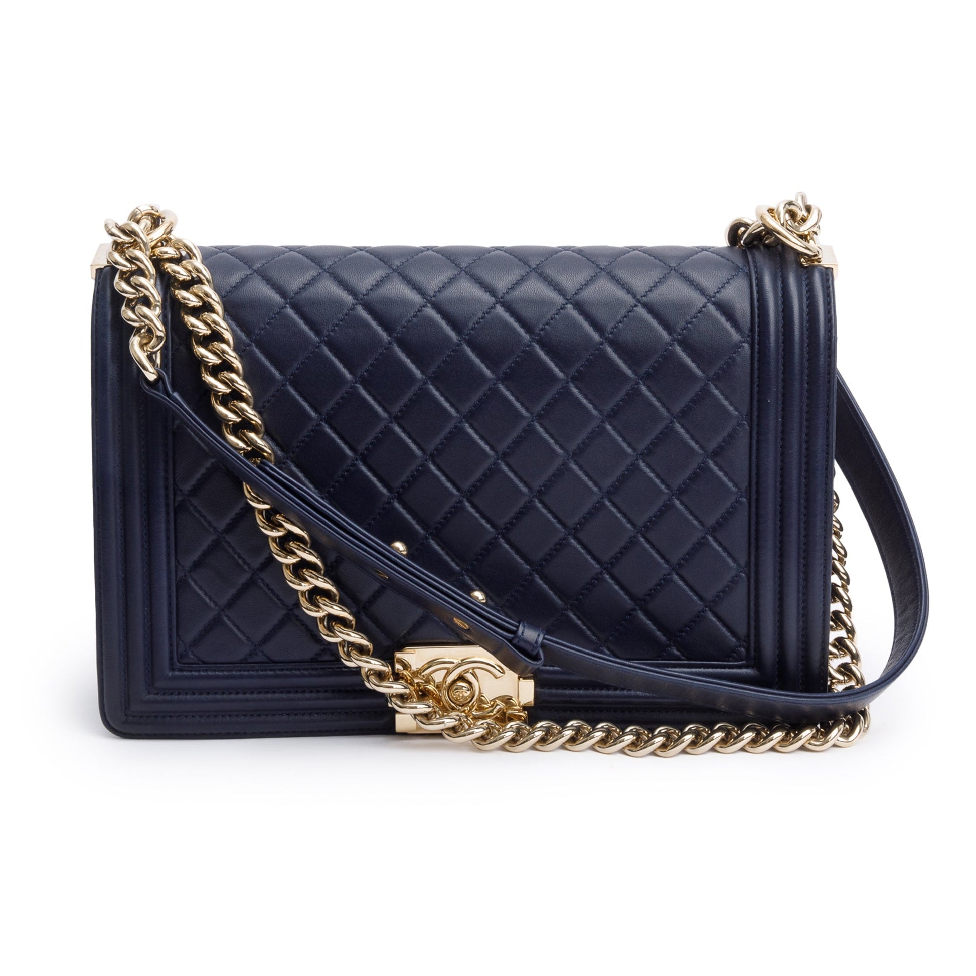 Chanel Navy Quilted Boy Leather Lambskin Travel Bag