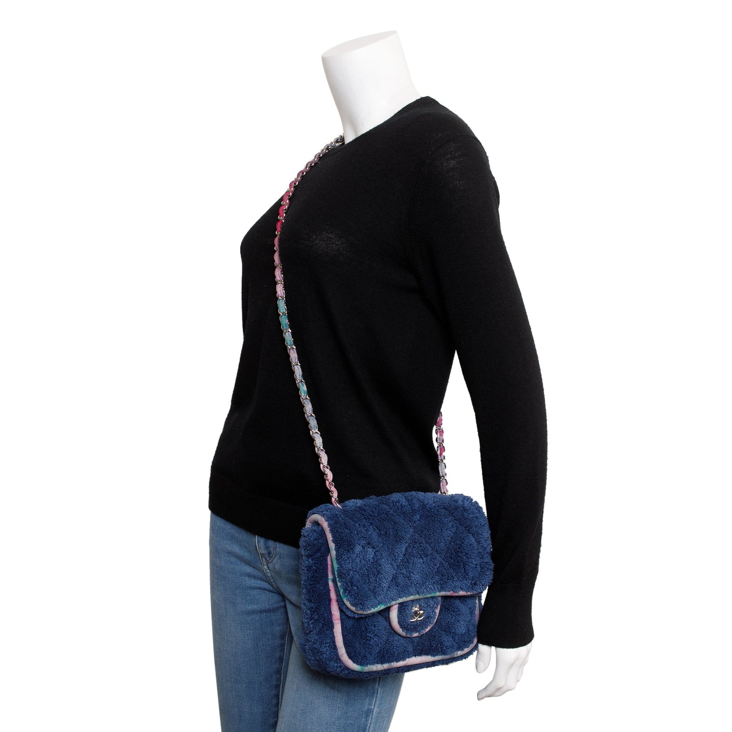 Chanel Navy Quilted Shearling Square Flap Travel Bag