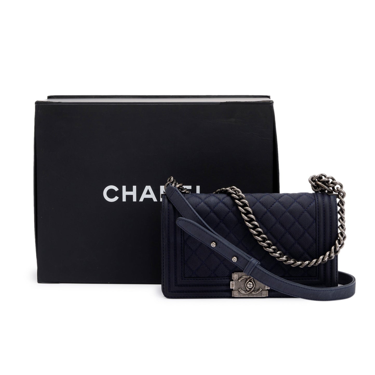 Chanel Navy Suede Boy Calfskin Travel Bag