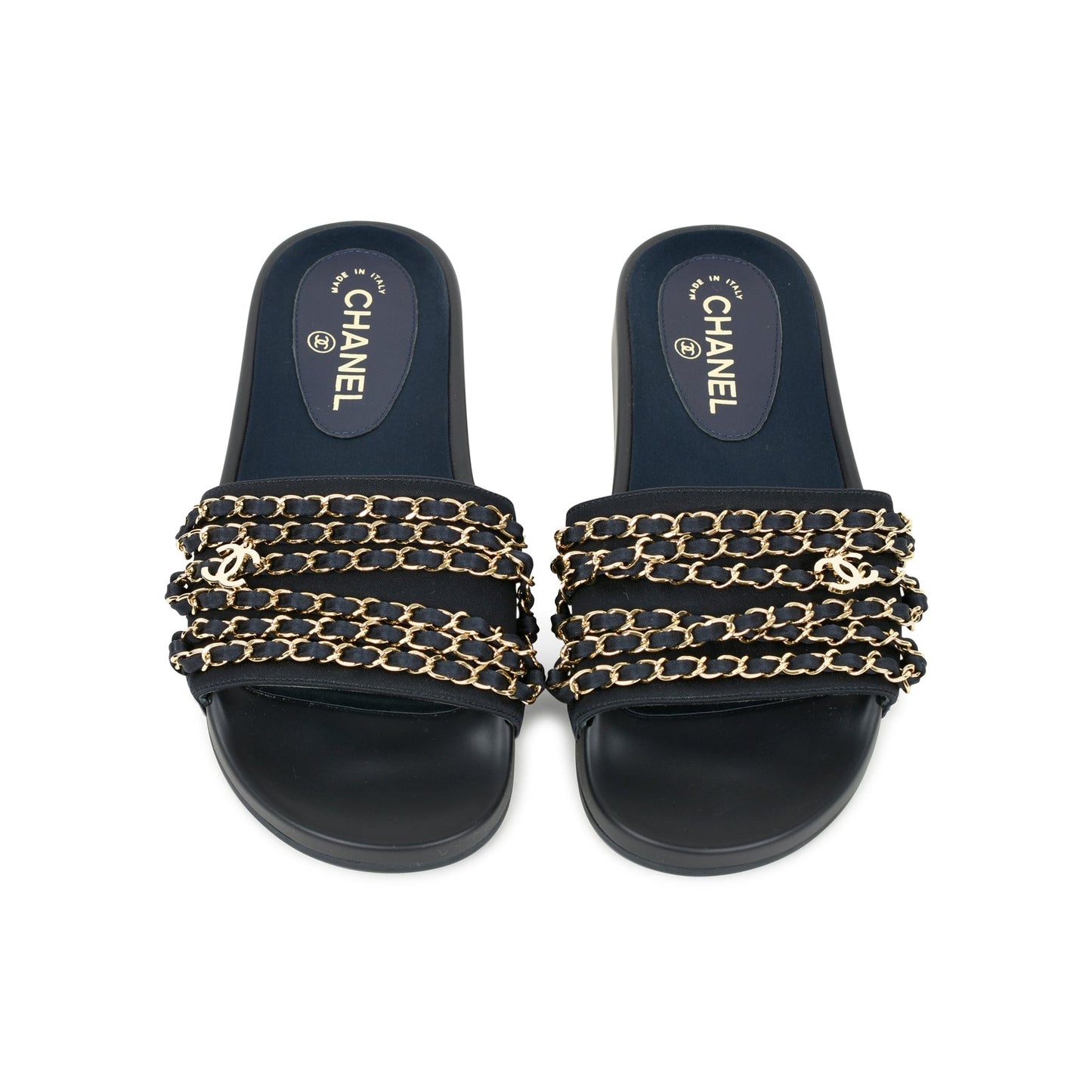 Chanel Tropiconic Iconic Gold Logo Chain Pool Slides for Women