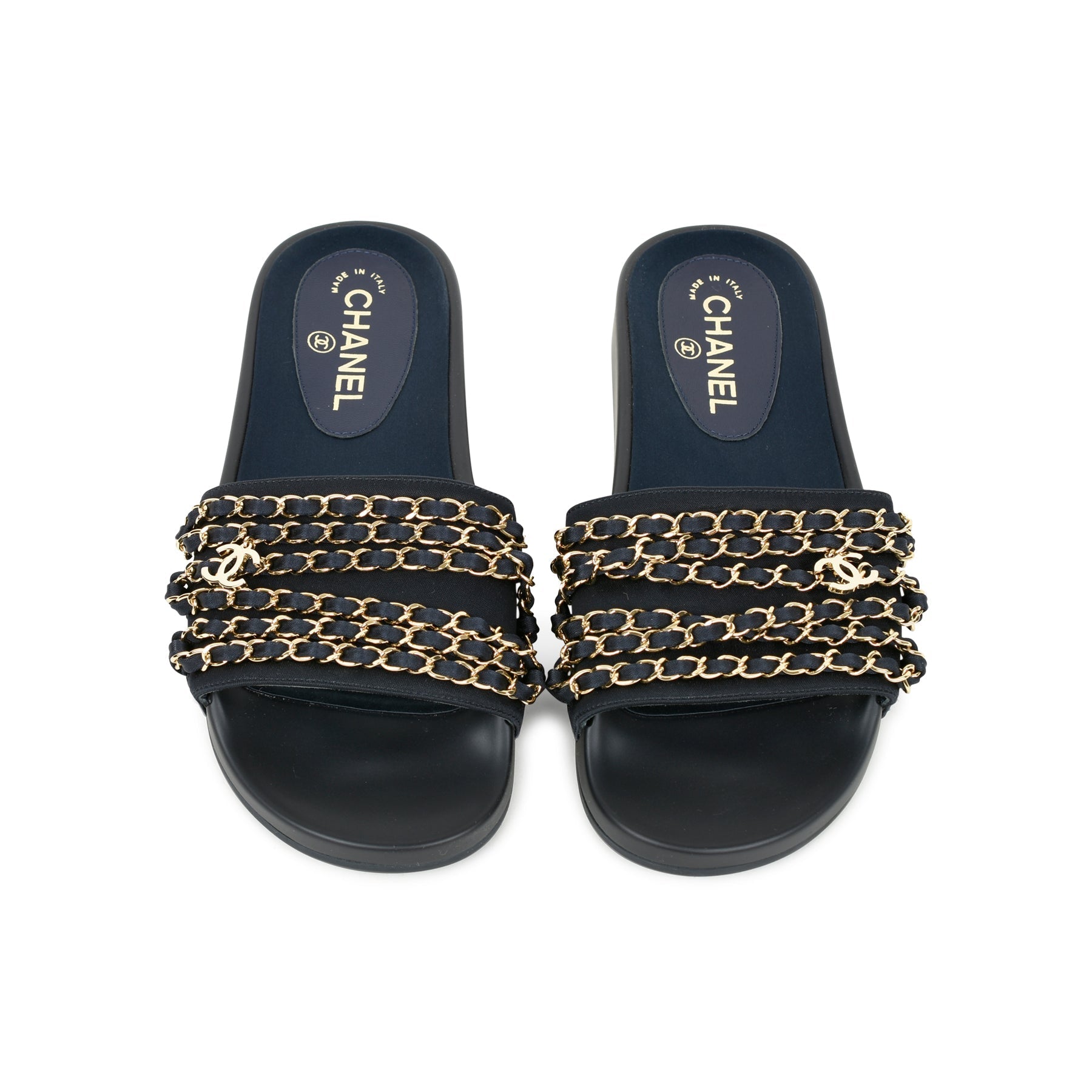 Chanel Tropiconic Iconic Gold Logo Chain Pool Slides Bag