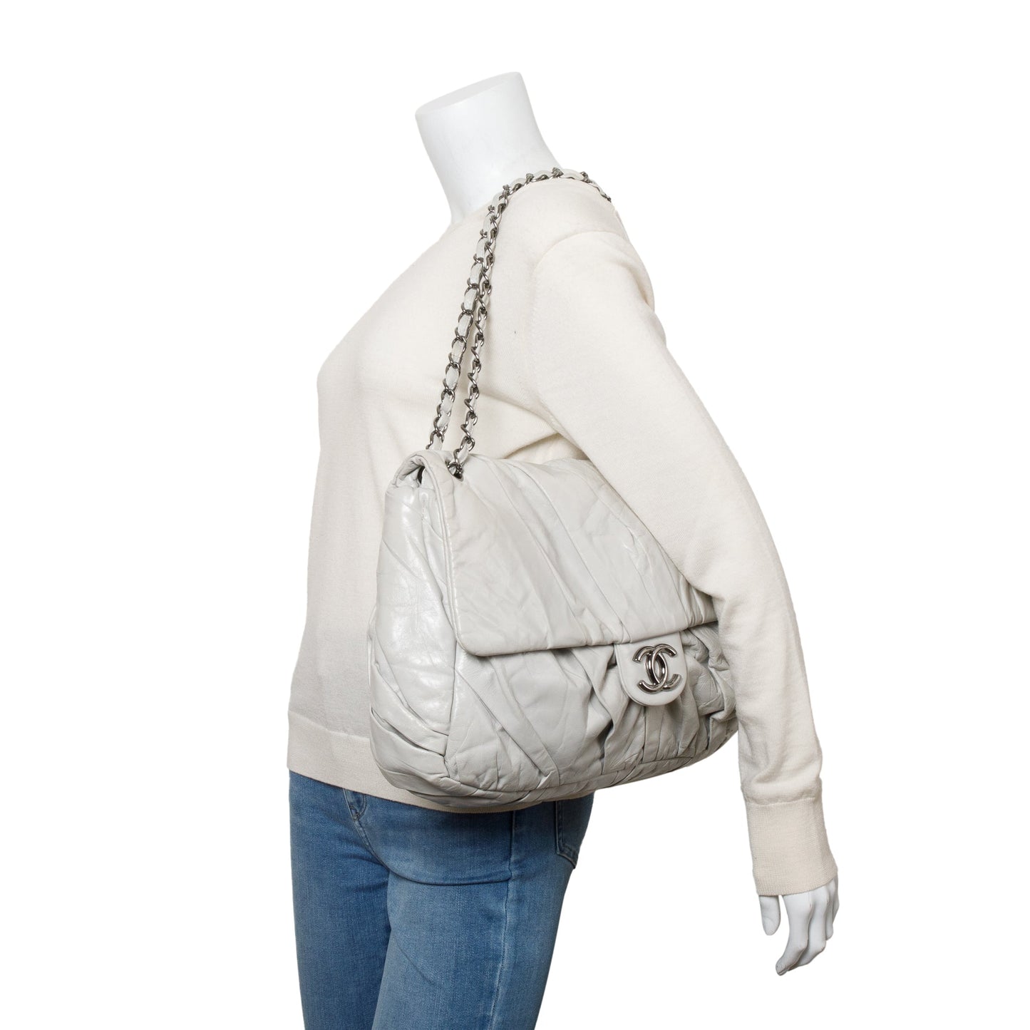 Chanel Netral Glazed Twisted Maxi Flap Leather Calfskin Travel Bag