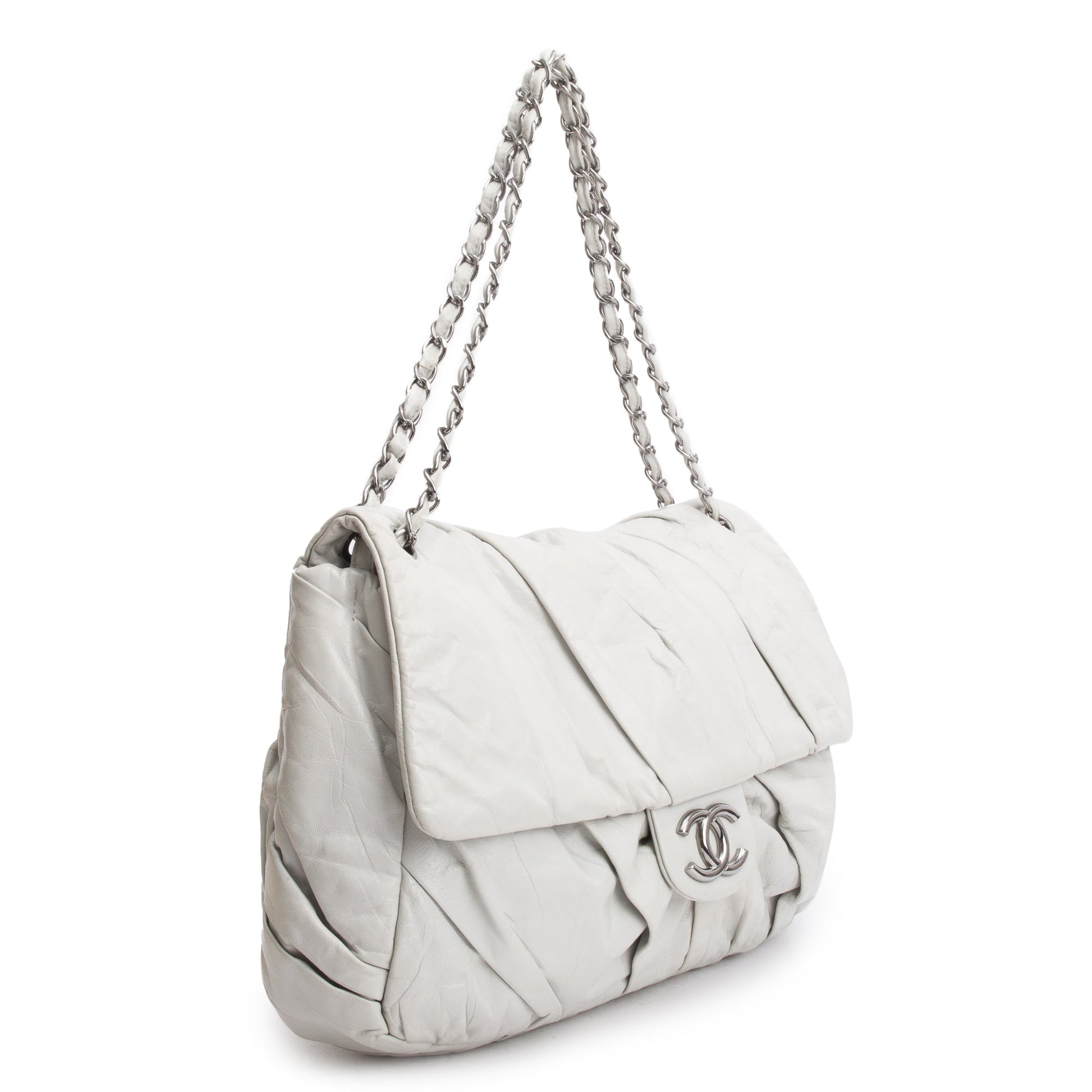 Chanel Netral Glazed Twisted Maxi Flap Leather Calfskin Travel Bag