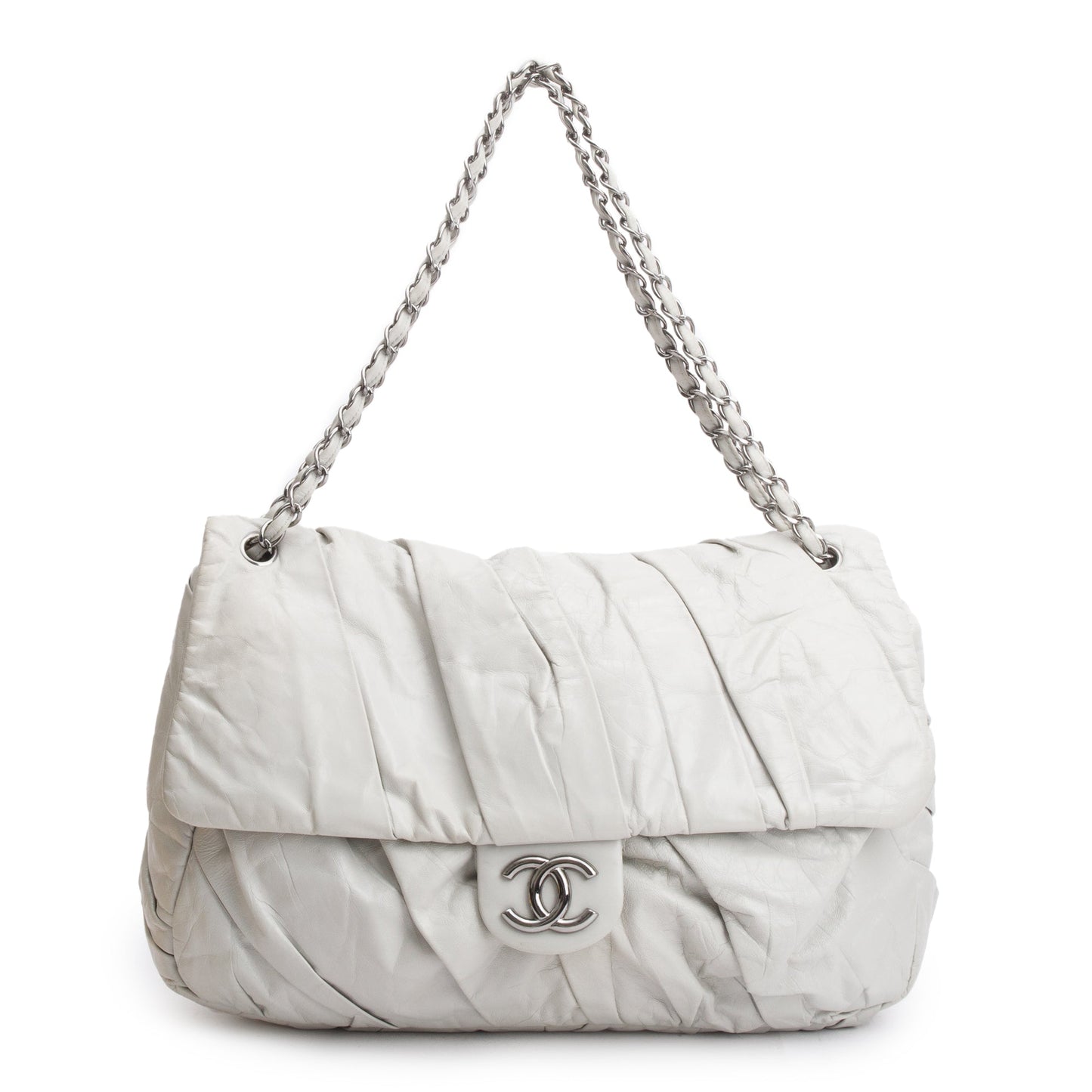 Chanel Netral Glazed Twisted Maxi Flap Leather Calfskin Travel Bag