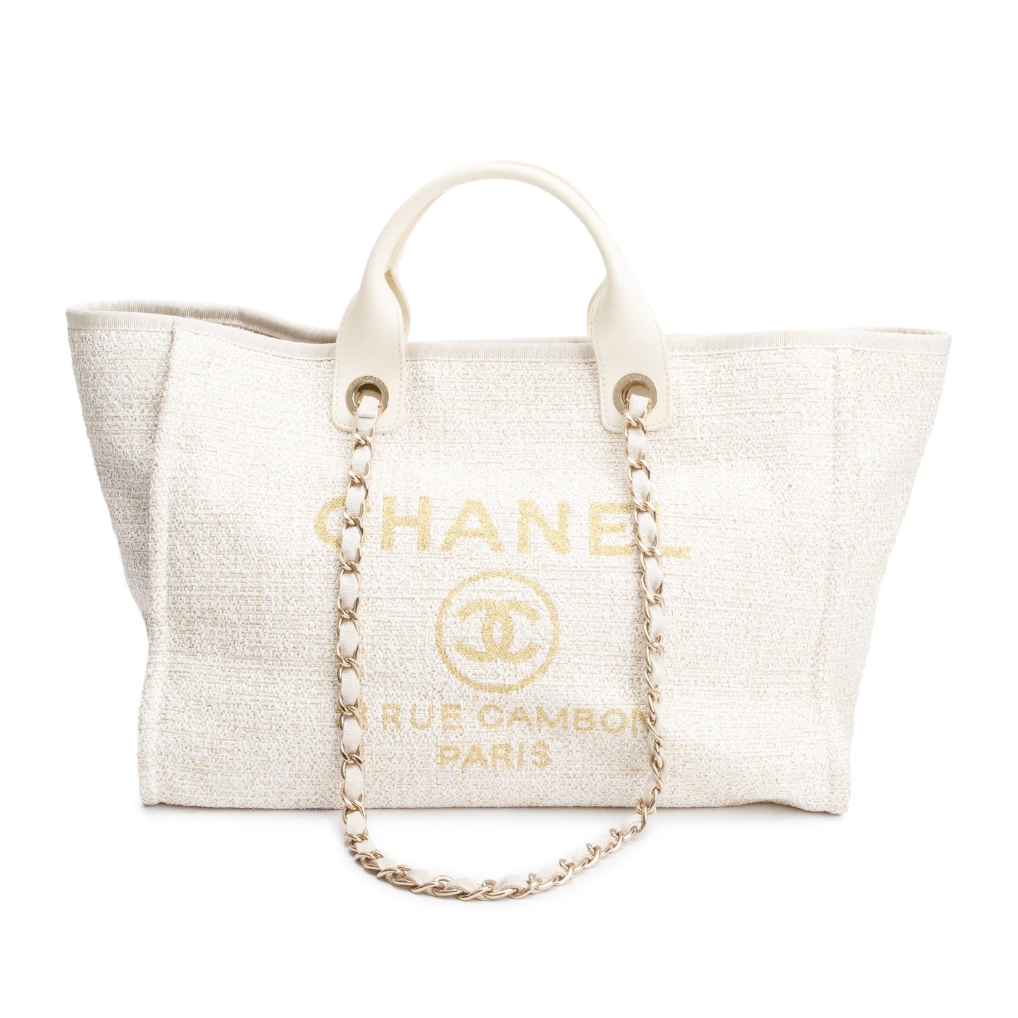 Chanel Neutral Trim Deauville Shopping Canvas Leather Calfskin Travel Bag