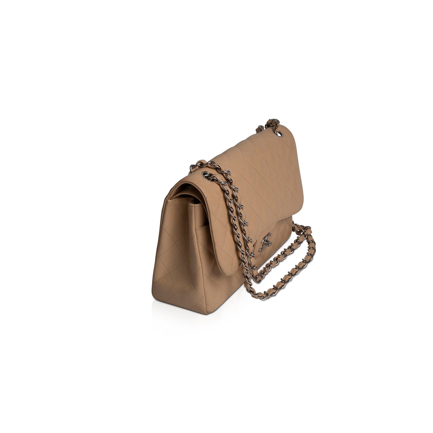 Chanel Neutral Caviar Classic Jumbo Double Travel Bag Flap Bag