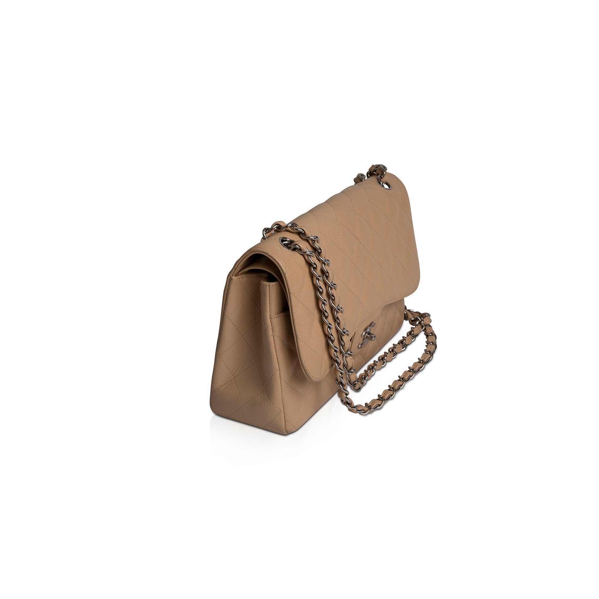 Chanel Neutral Caviar Classic Jumbo Double Travel Bag Flap Bag