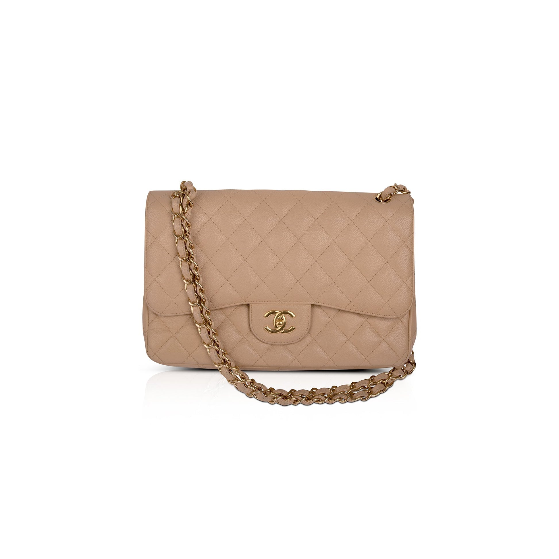 Chanel Neutral Caviar Classic Jumbo Double Travel Bag