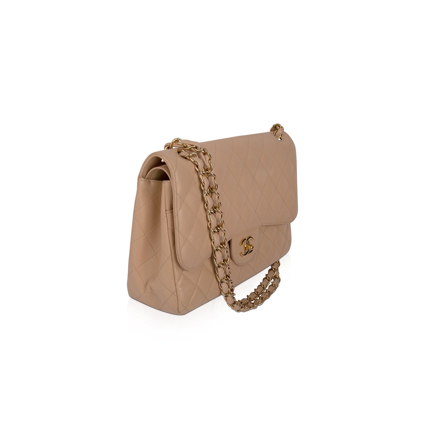 Chanel Neutral Caviar Classic Jumbo Double Travel Bag