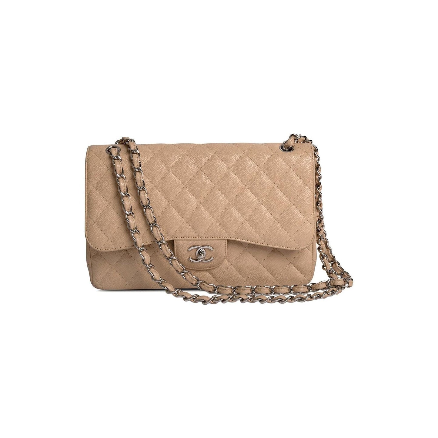 Chanel Neutral Caviar Classic Jumbo Double Travel Bag Flap Bag