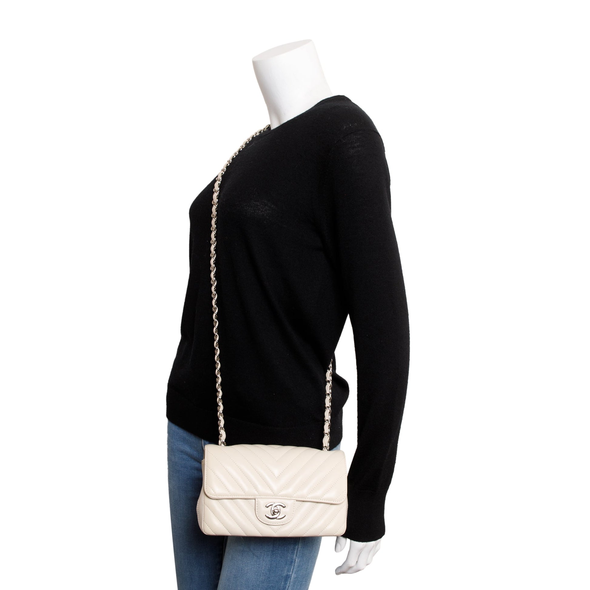 Chanel Neutral Chevron Quilted Classic Rectangular Lambskin Travel Bag