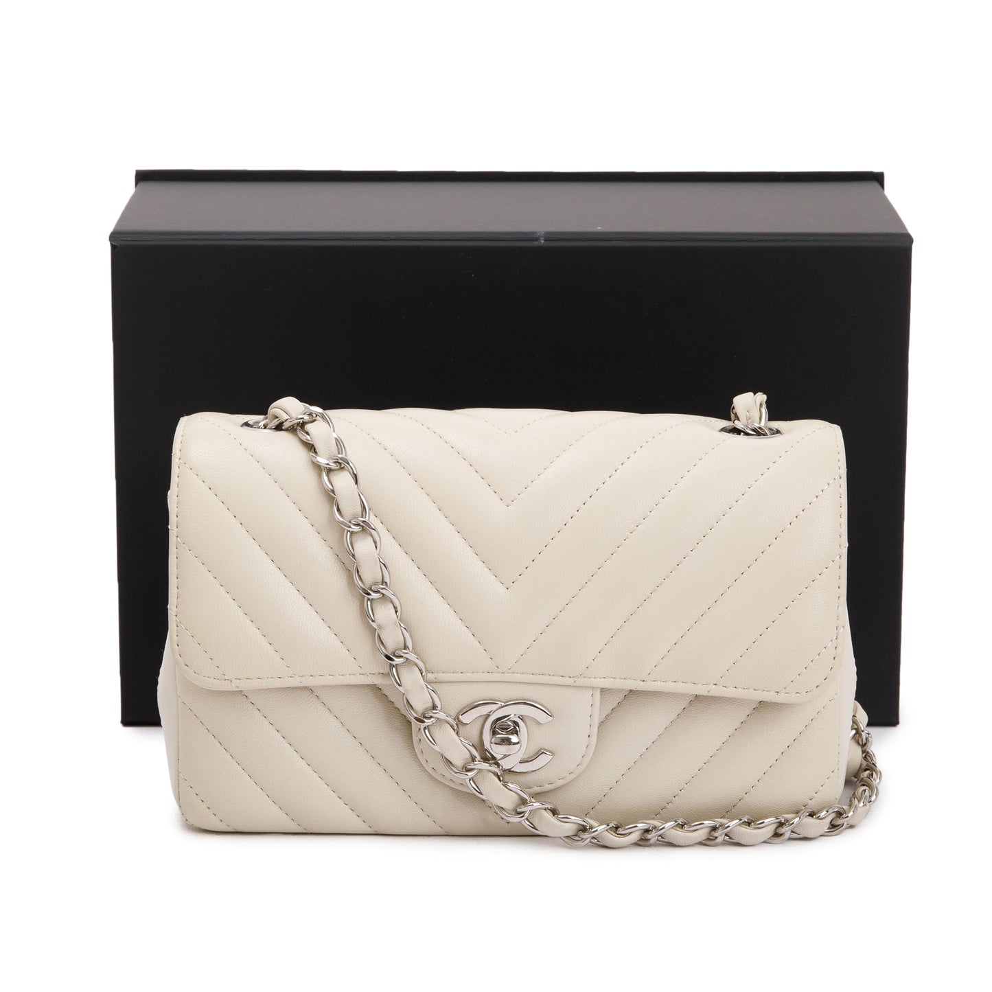 Chanel Neutral Chevron Quilted Classic Rectangular Lambskin Travel Bag