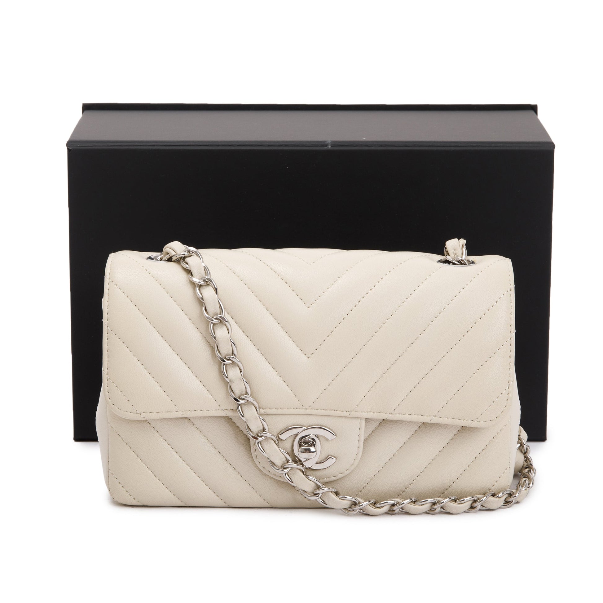 Chanel Neutral Chevron Quilted Classic Rectangular Lambskin Travel Bag