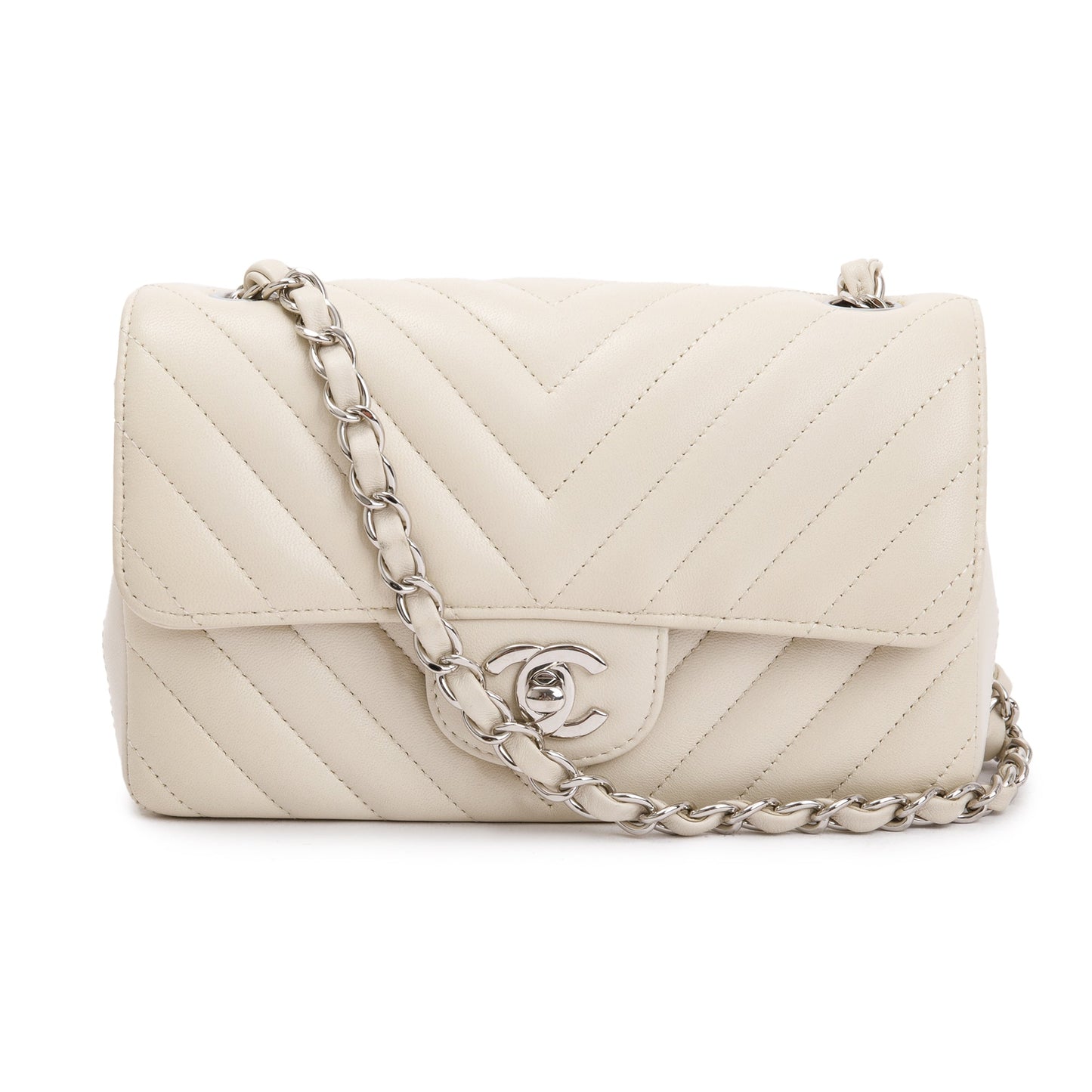 Chanel Neutral Chevron Quilted Classic Rectangular Lambskin Travel Bag
