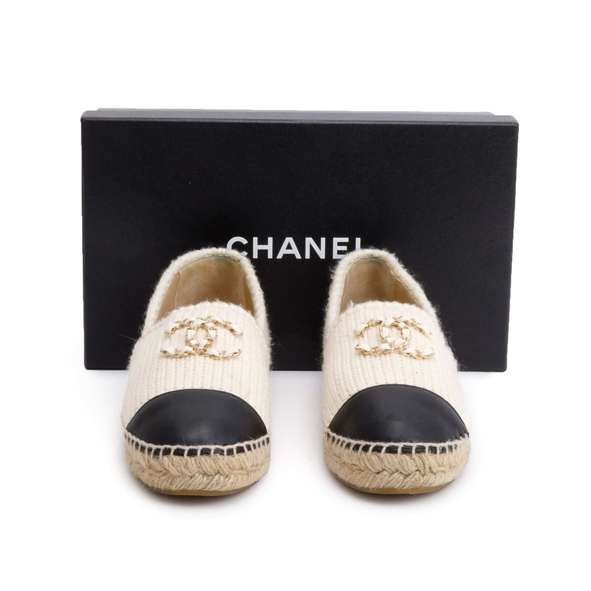 Chanel Neutral Wool CC Logo Espadrilles Leather Black Travel Bag
