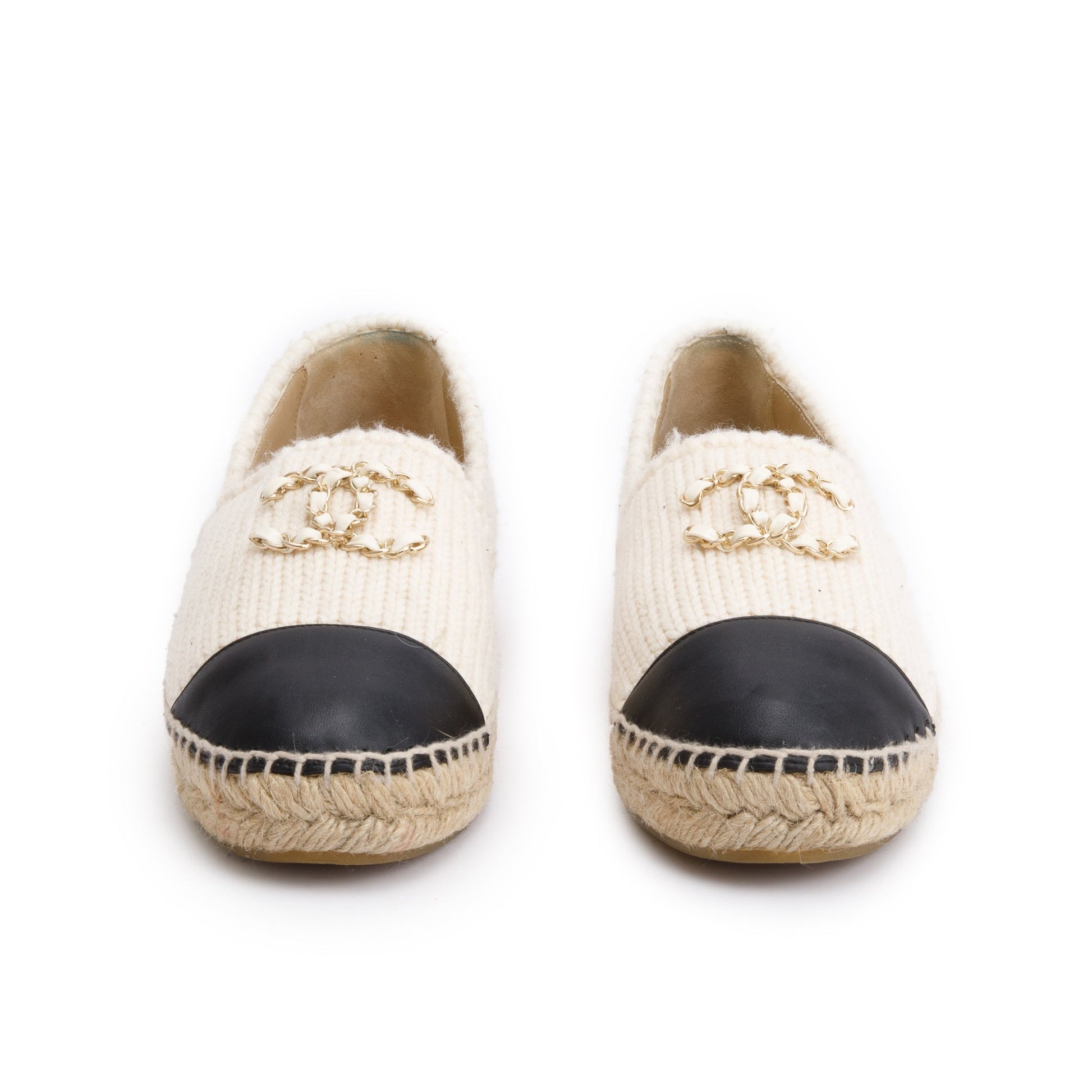 Chanel Neutral Wool CC Logo Espadrilles Leather Black Travel Bag