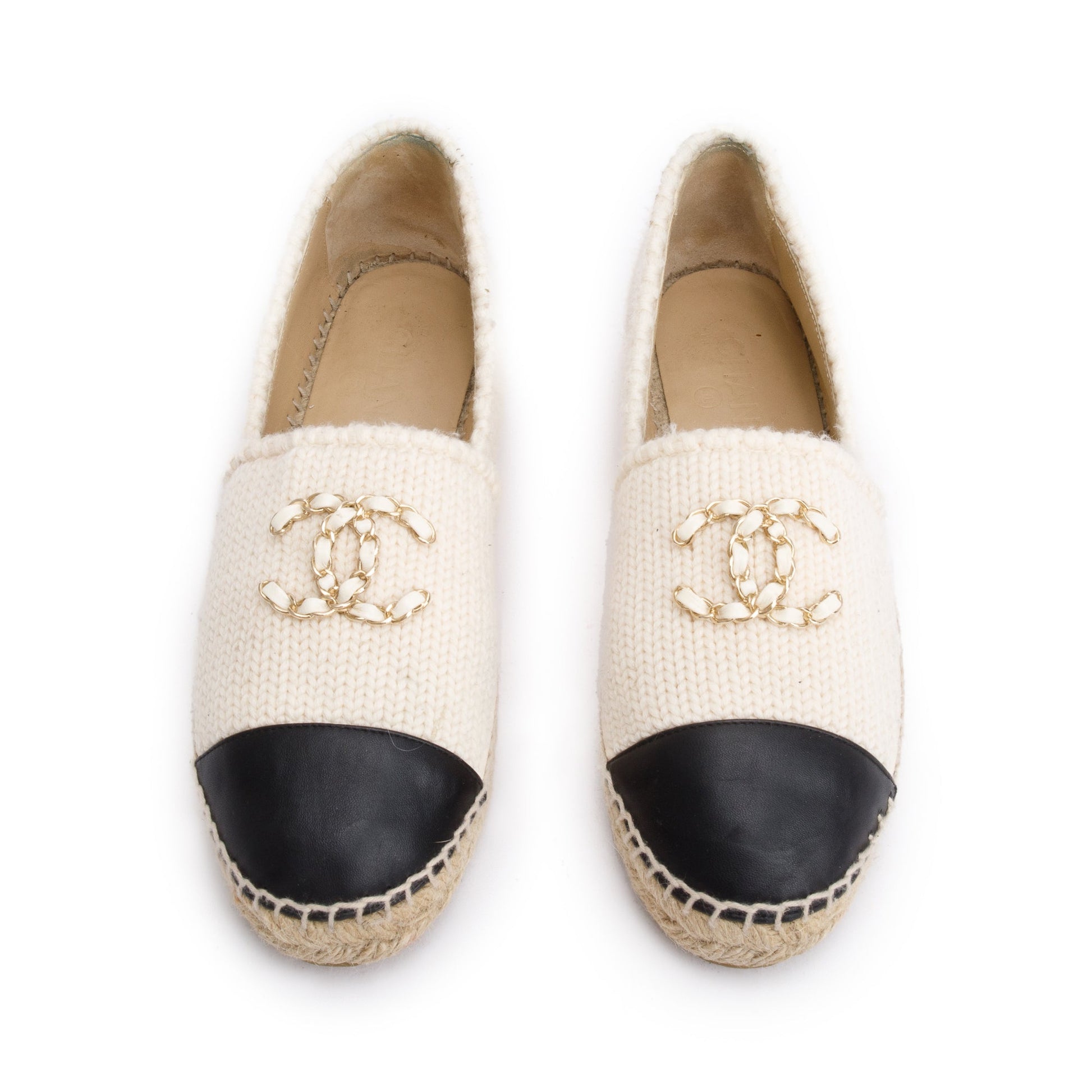 Chanel Neutral Wool CC Logo Espadrilles Leather Black Travel Bag