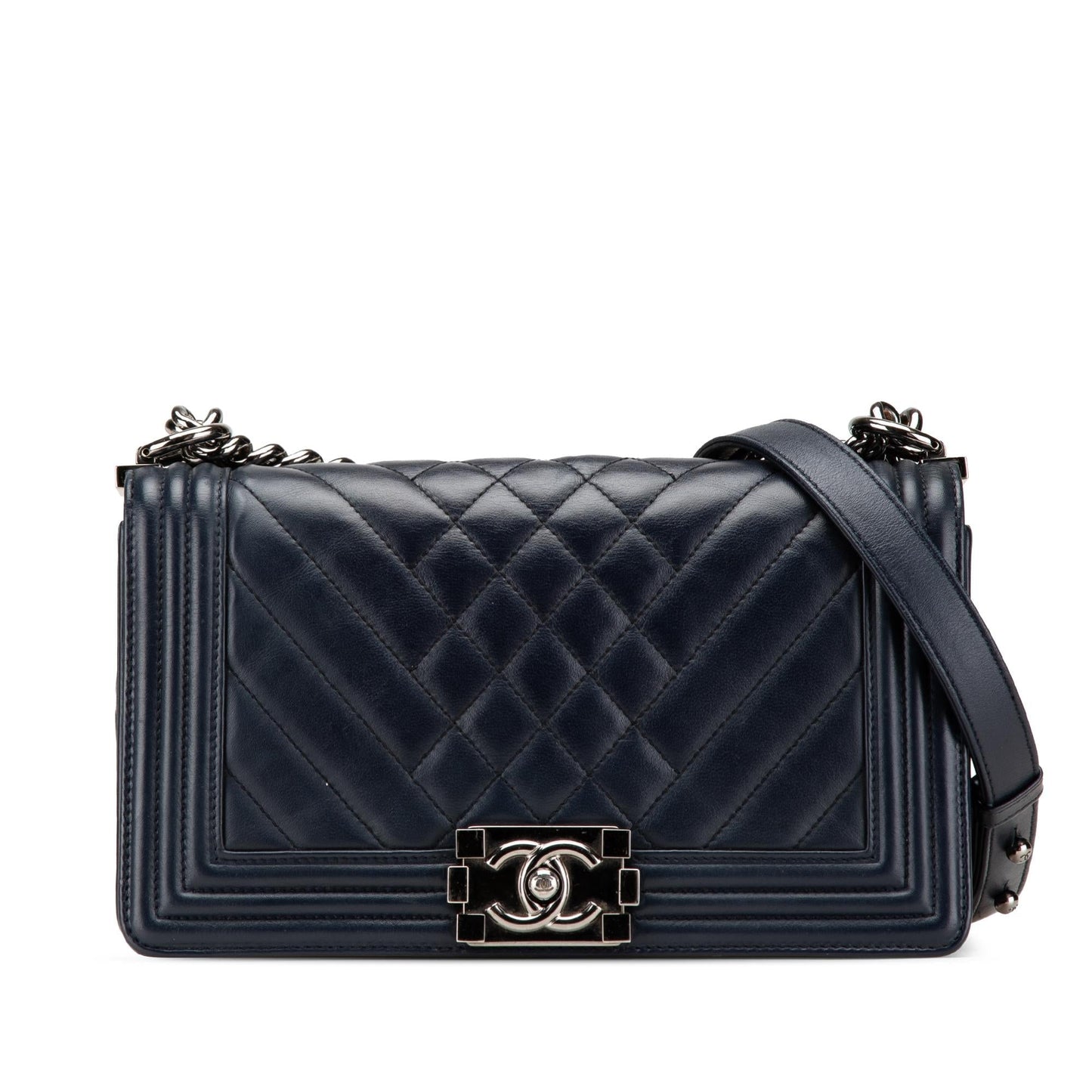 Chanel Old Chevron Diamond Quilted Lambskin Boy Handbag