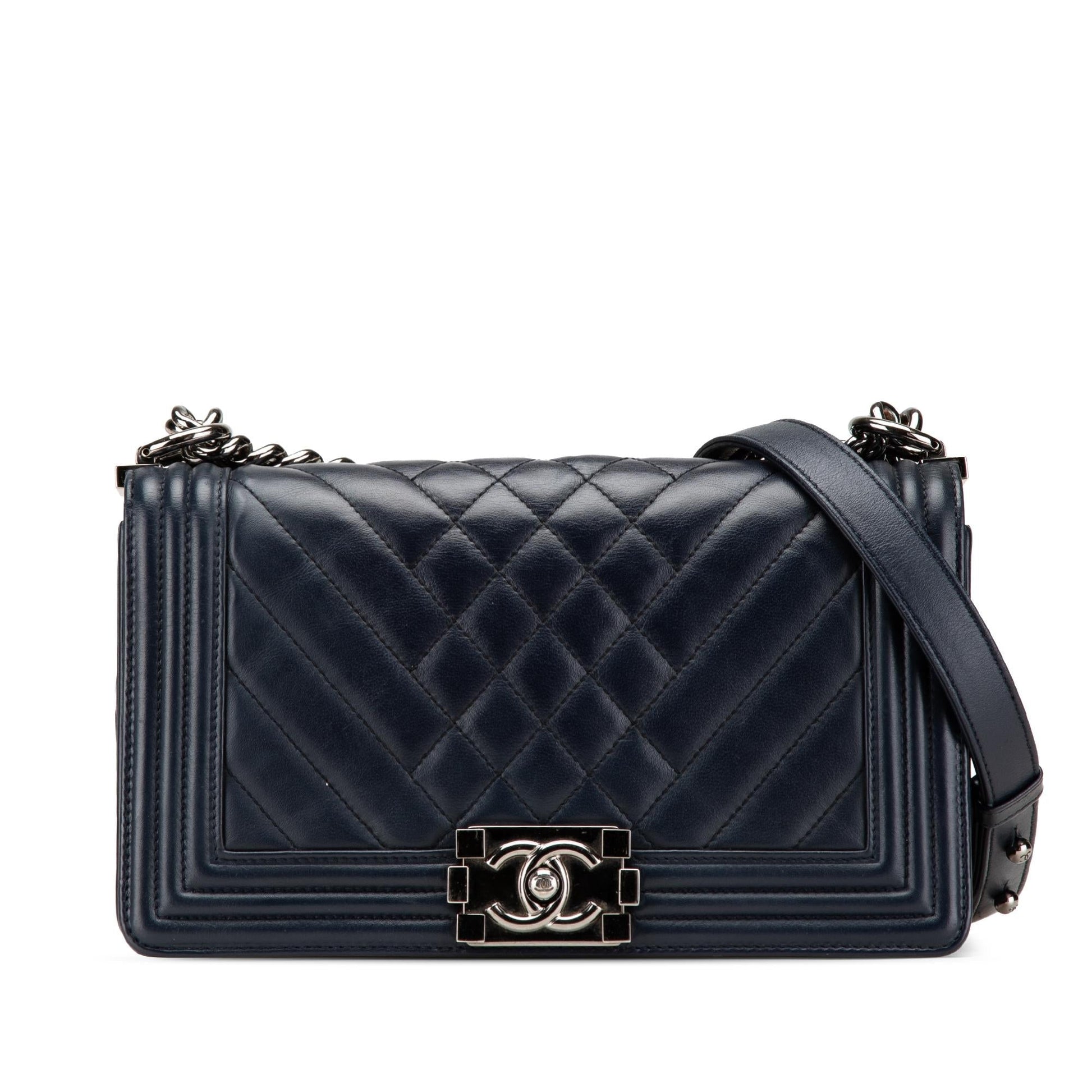 Chanel Old Chevron Diamond Quilted Lambskin Boy Handbag