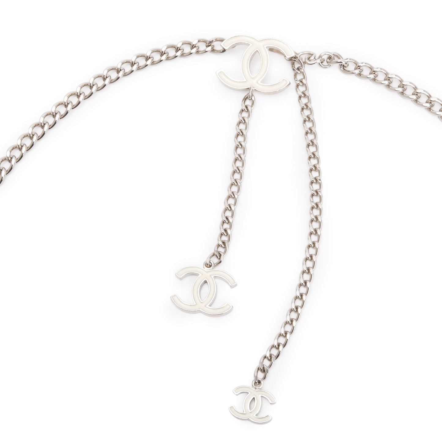 Chanel Palladium Plated Enamel CC Logo Belt