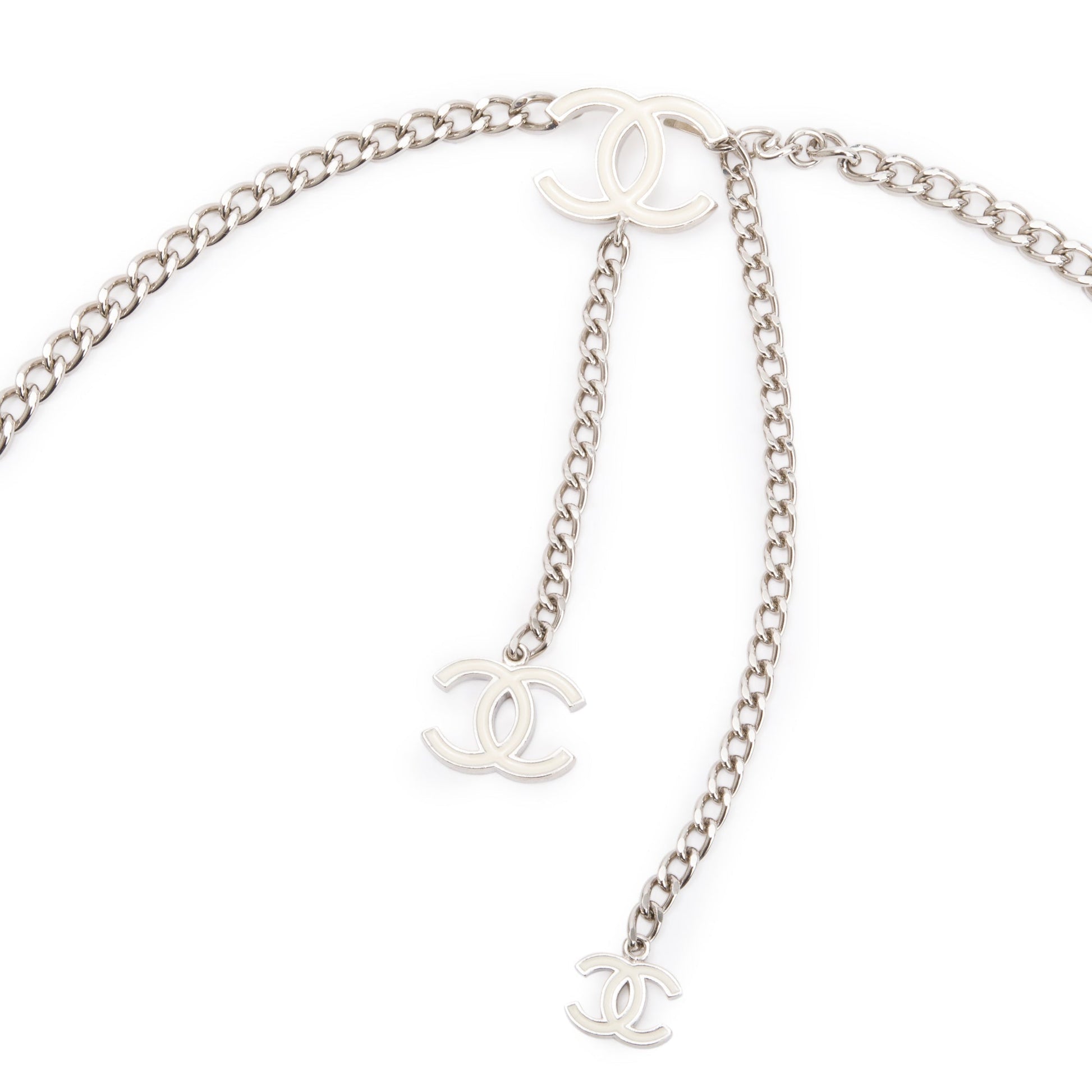 Chanel Palladium Plated Enamel CC Logo Belt