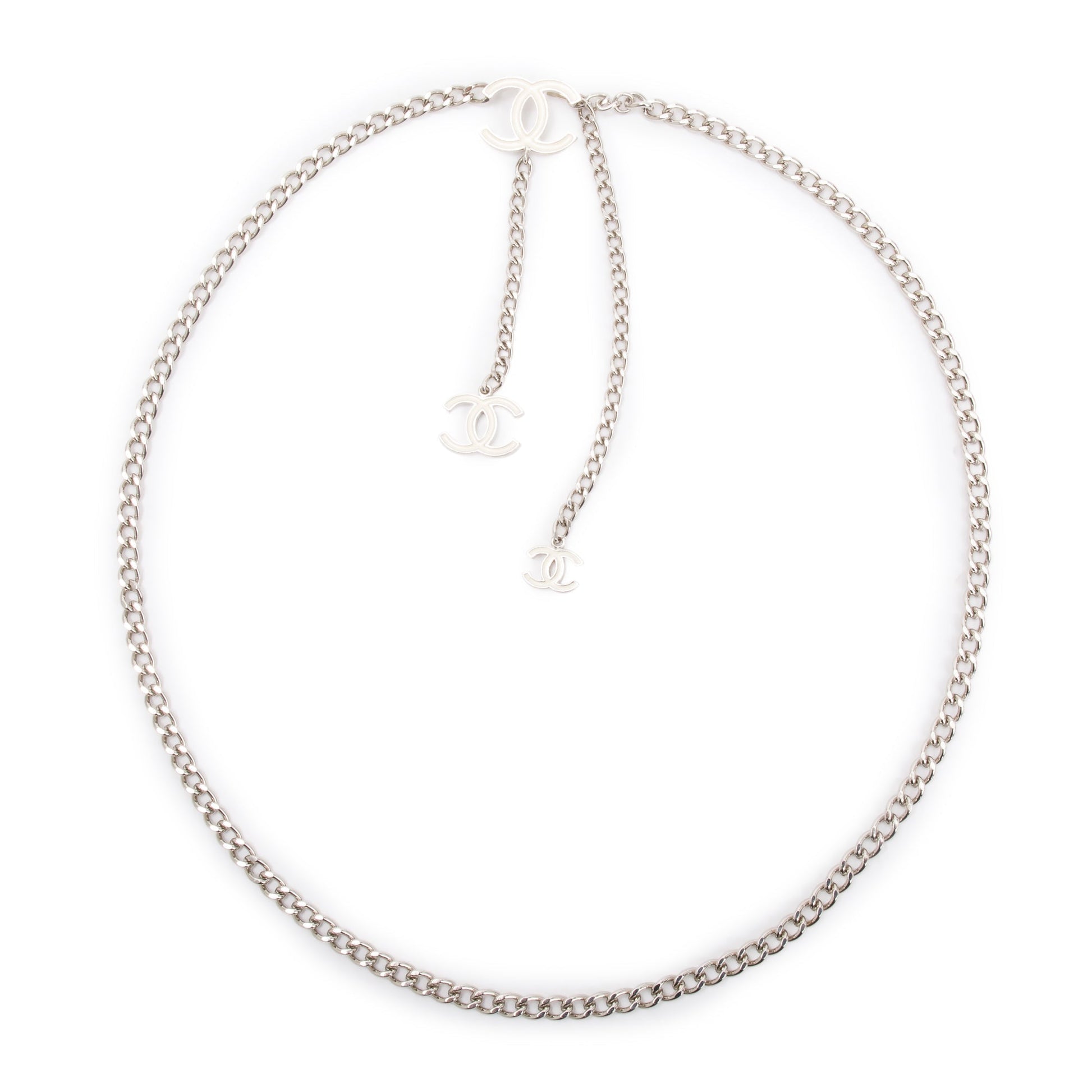 Chanel Palladium Plated Enamel CC Logo Belt
