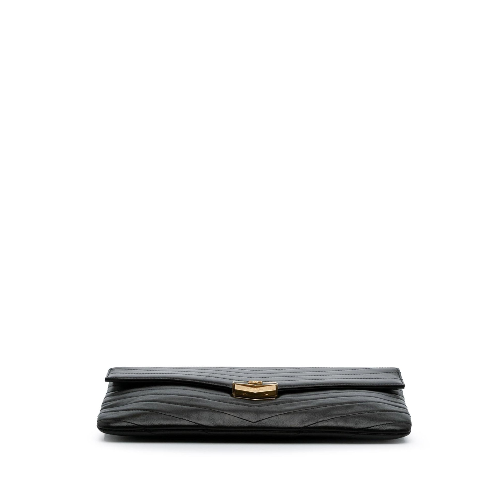 Chanel Paris Hamburg Chevron Lambskin Clutch Bag