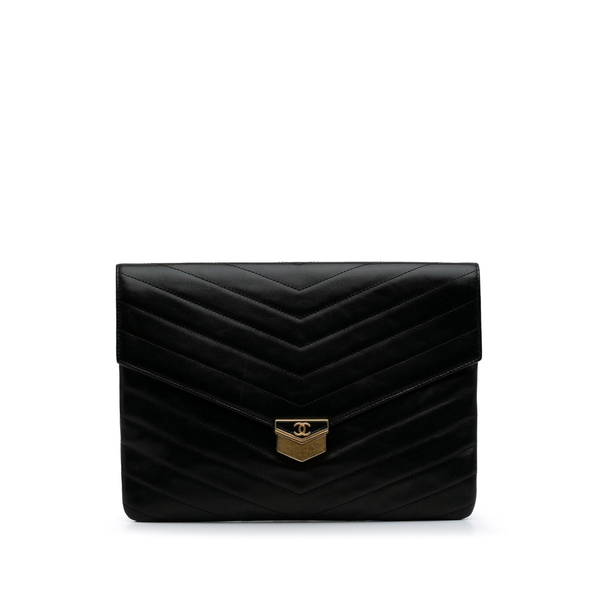 Chanel Paris Hamburg Chevron Lambskin Clutch Bag