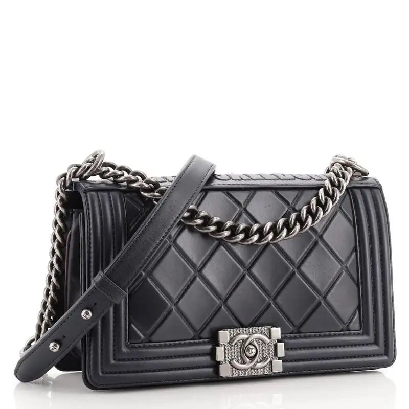 Chanel PARIS SALZBURG CALFSKIN EMBOSSED BOY FLAP Shoulder Bag