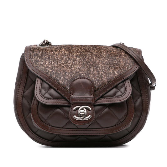 Chanel Paris-Salzburg Quilted Lambskin Pony Hair Saddle Crossbody Bag Crossbody 2