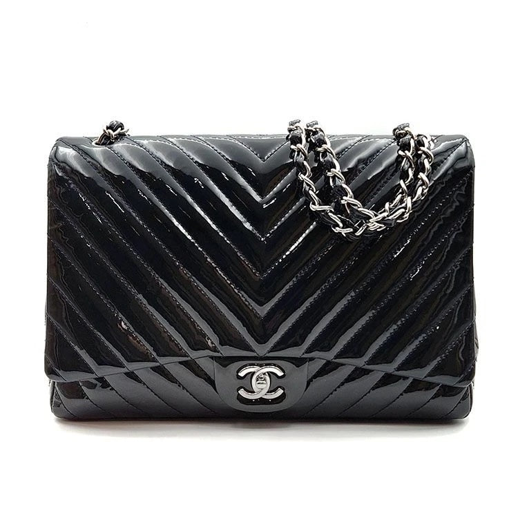 Chanel PATENT CHEVRON QUILTED MAXI CLASSIC FLAP Shoulder Bag