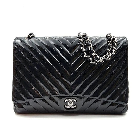 Chanel PATENT CHEVRON QUILTED MAXI CLASSIC FLAP Shoulder Bag