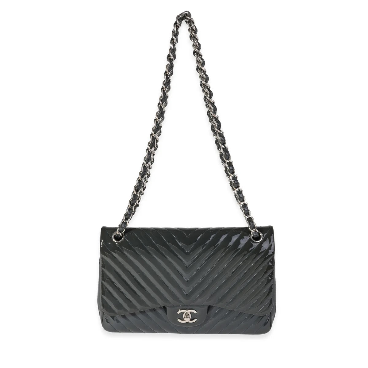 Chanel PATENT CHEVRON QUILTED MAXI CLASSIC FLAP Shoulder Bag