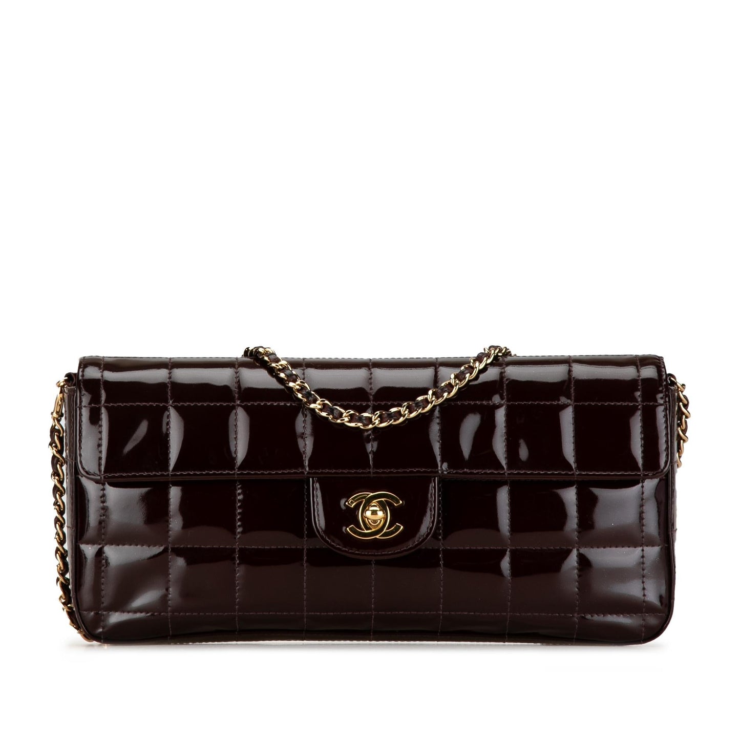 Chanel Patent Choco Bar East West Flap Handbag