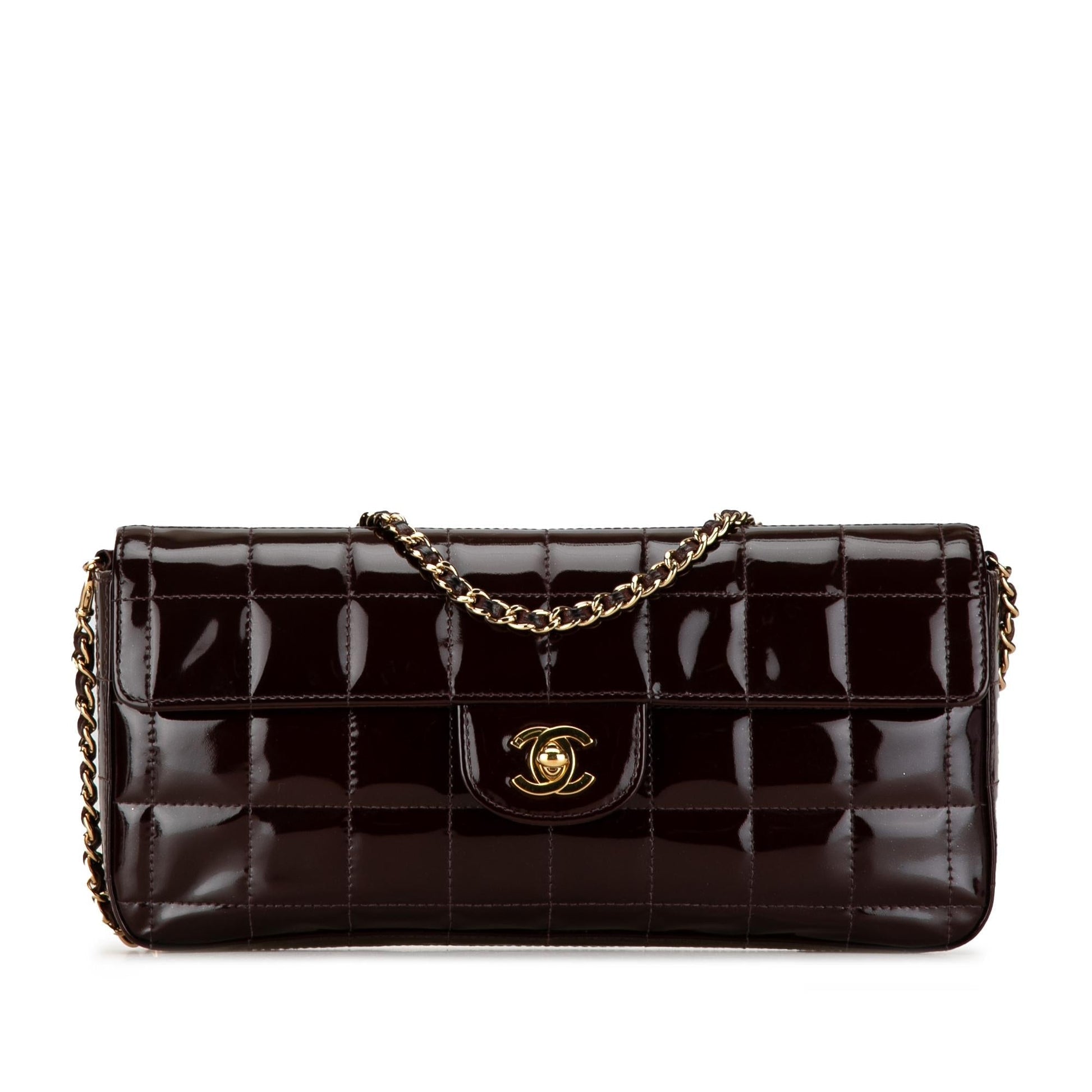 Chanel Patent Choco Bar East West Flap Handbag