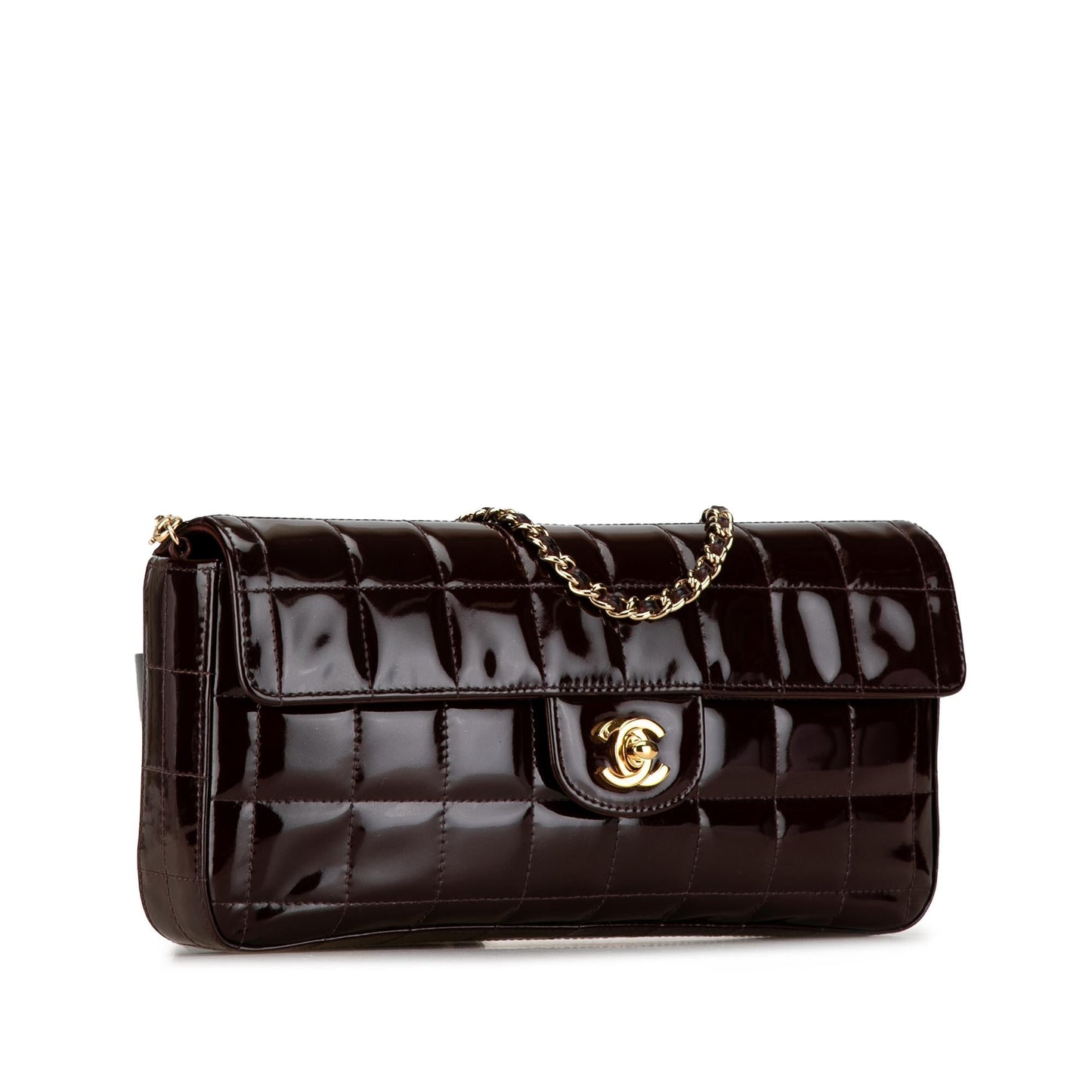 Chanel Patent Choco Bar East West Flap Handbag
