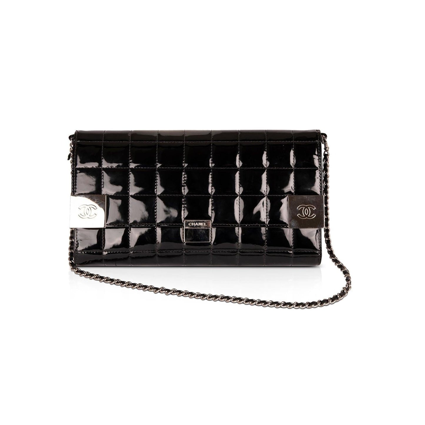Chanel Patent Chocolate Bar Leather Travel Bag