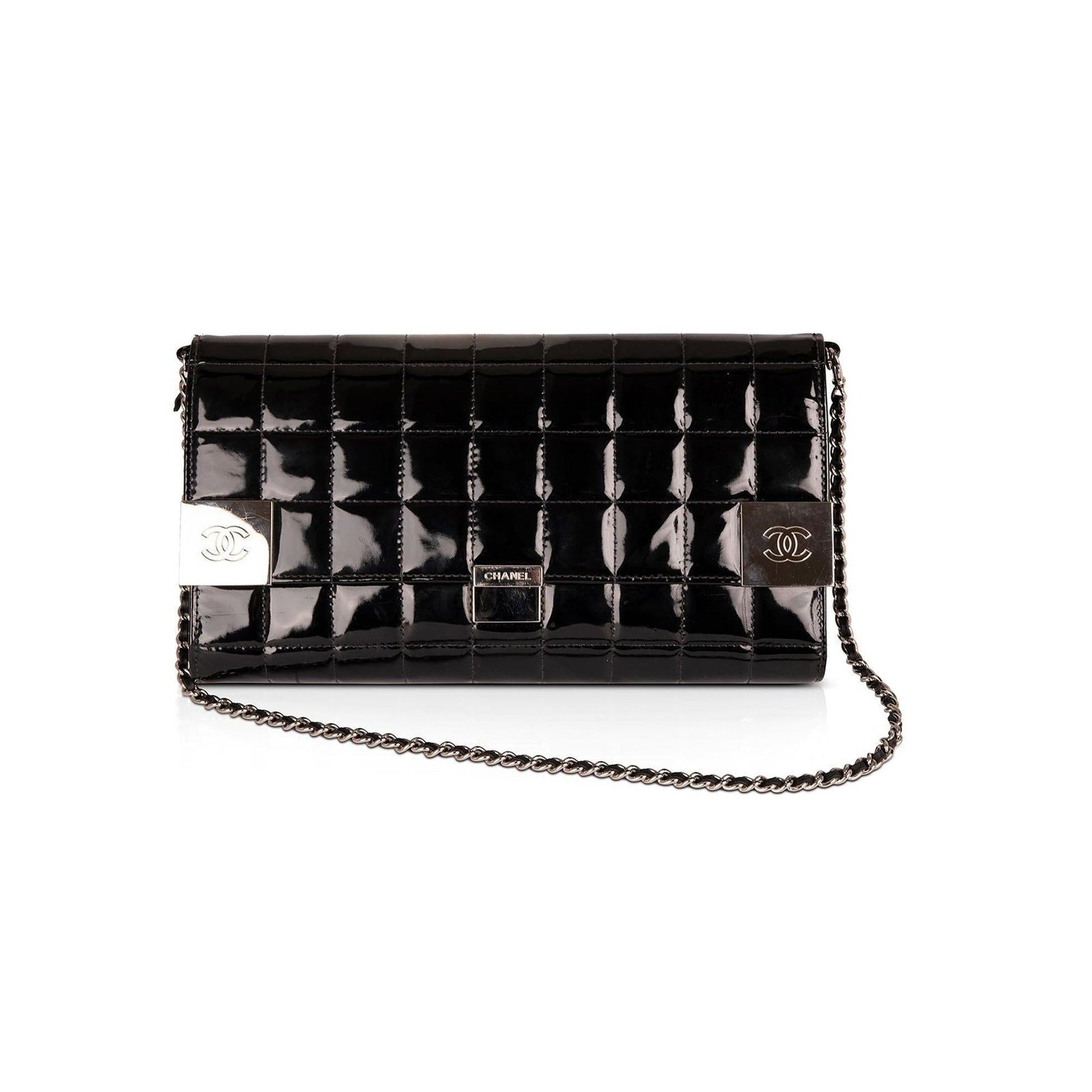 Chanel Patent Chocolate Bar Leather Travel Bag