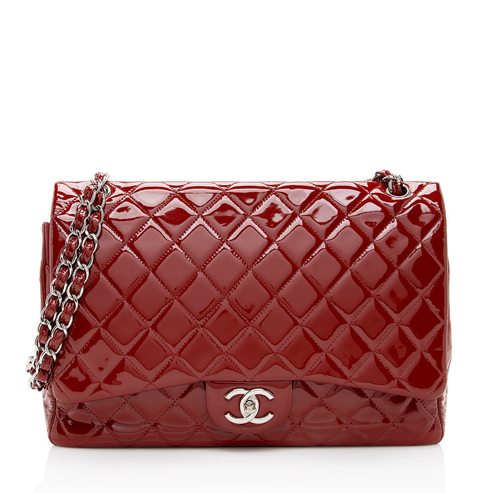 Chanel Patent Classic Maxi Double Flap SHF Leather Shoulder Bag