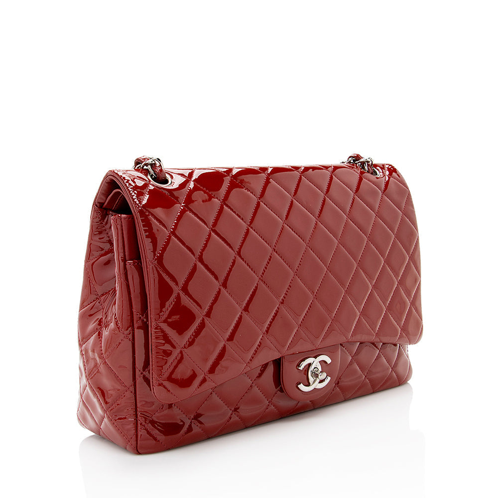 Chanel Patent Classic Maxi Double Flap SHF Leather Shoulder Bag