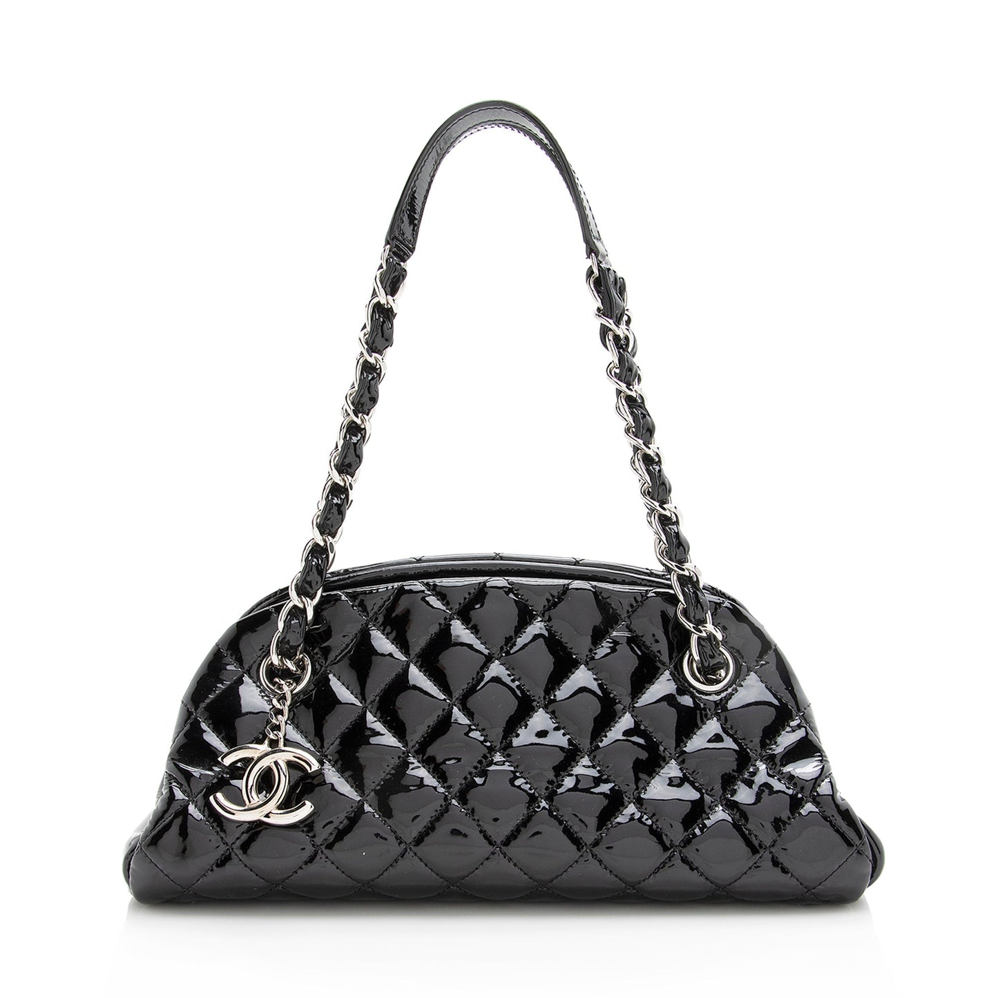 Chanel Patent Just Mademoiselle Petite Bowler SHF Leather Handbag