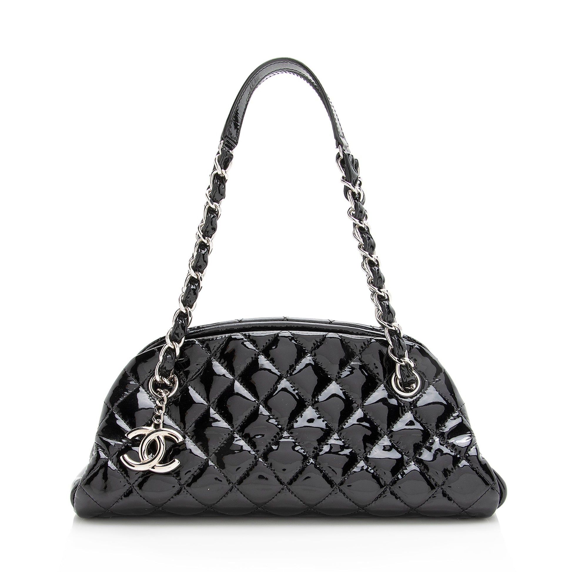 Chanel Patent Just Mademoiselle Petite Bowler SHF Leather Handbag
