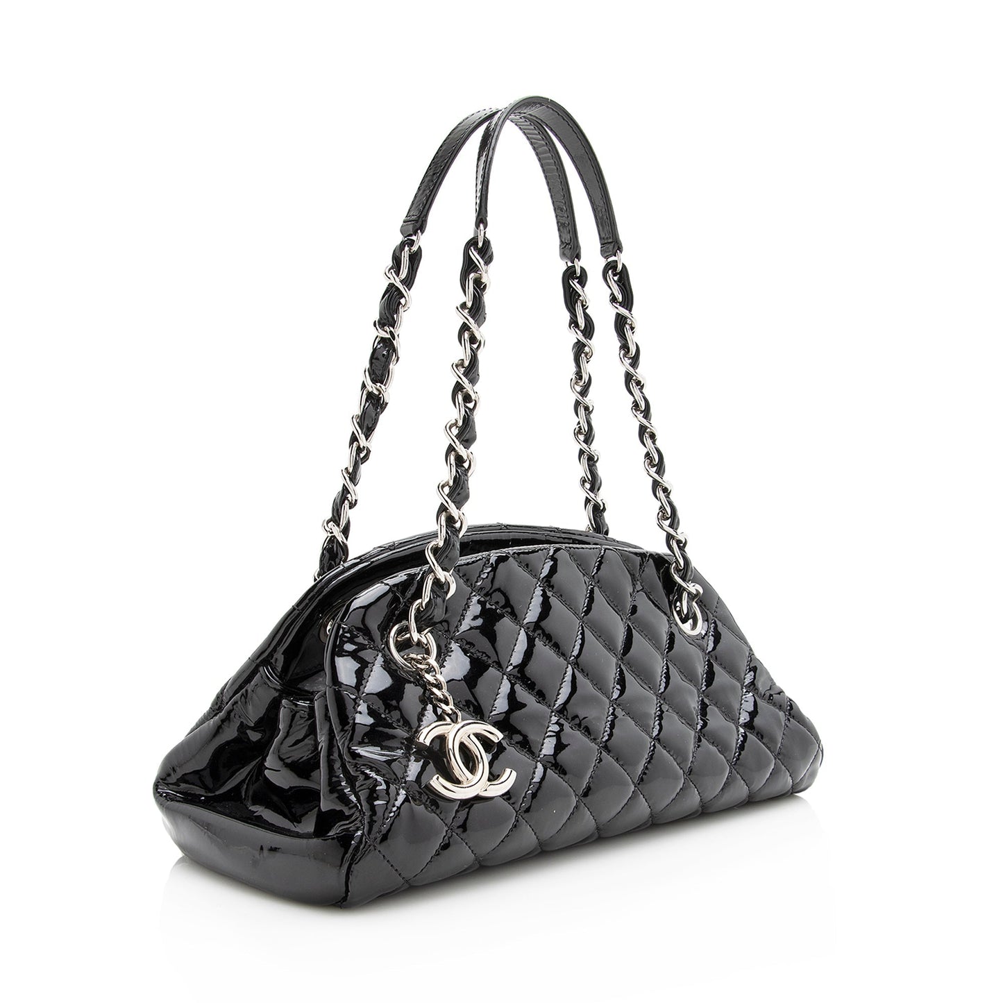Chanel Patent Just Mademoiselle Petite Bowler SHF Leather Handbag