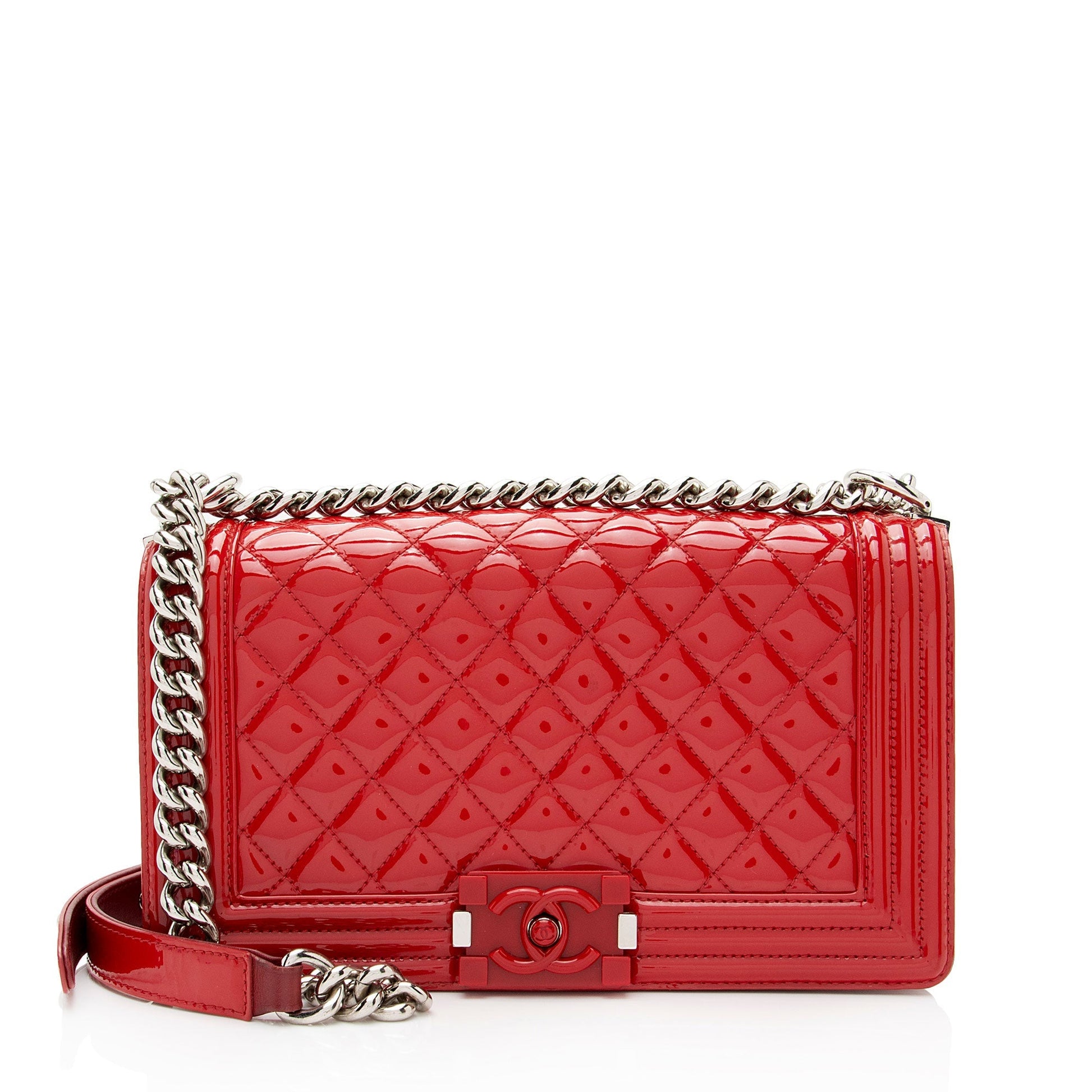 Chanel Patent Plexiglass Old Boy Leather Handbag