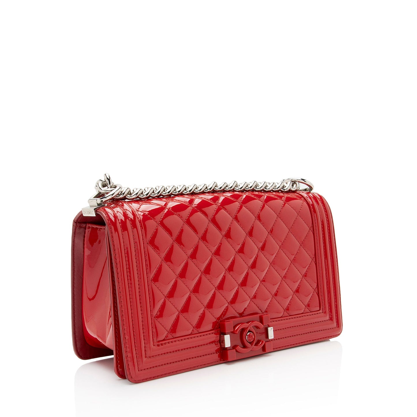 Chanel Patent Plexiglass Old Boy Leather Handbag