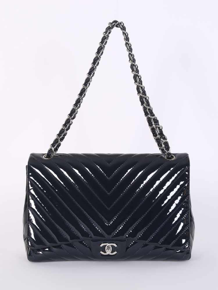 Chanel QUILTED CHEVRON MAXI FLAP -NAVY Blue Shoulder Bag