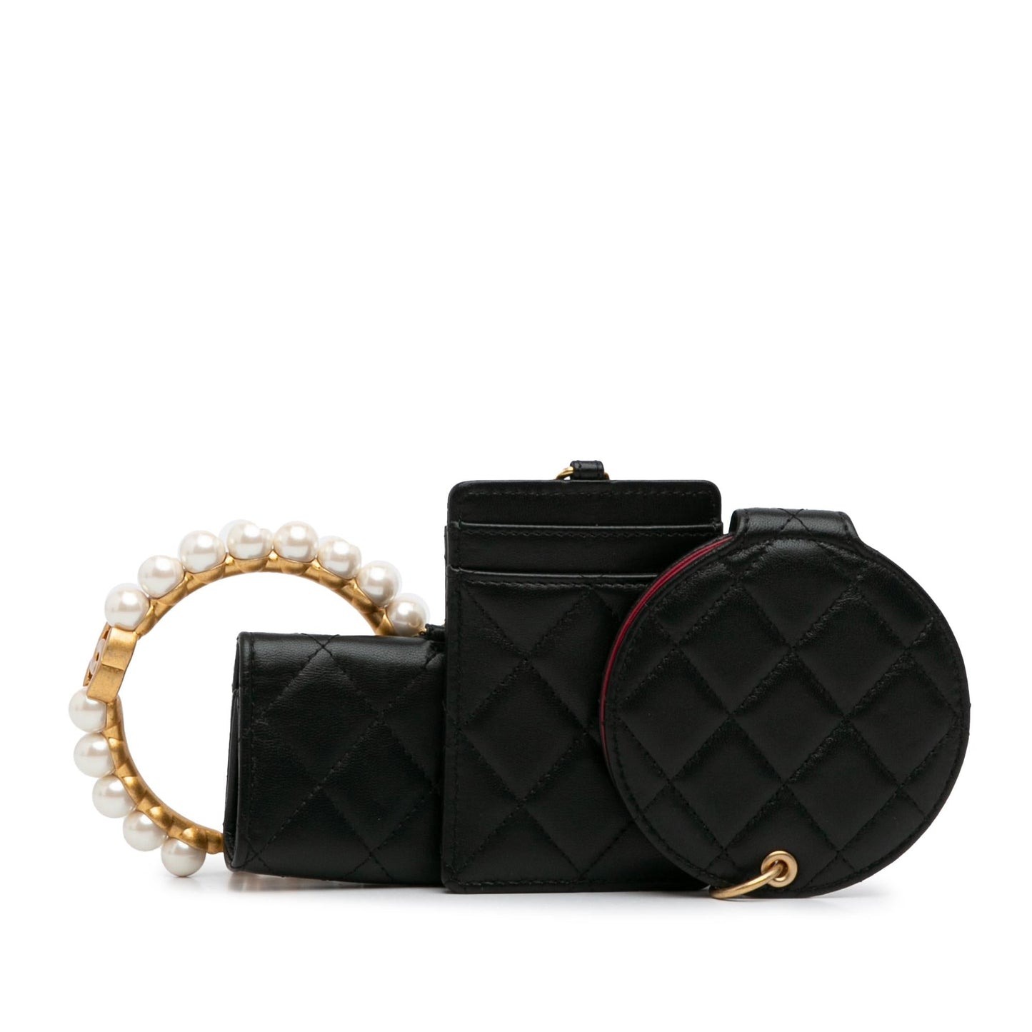 Chanel Pearl Crown CC Wristlet Multi Pouches Handbag